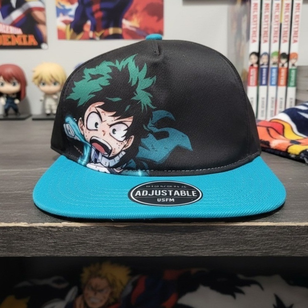 Bioworld My Hero Academia Deku Izuku Midoriya Snapback Hat Black‎ Teal OSFM Cap